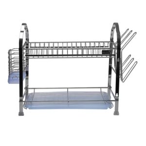 2-Layer Stainless Steel Wall Hanging Dish Rack Silver 54x25.2x37.8cm - Image 7