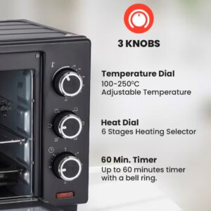 Olsenmark 25 L Electric Oven With Rotisserie Function, Bake Pan, Heat/ Temperature Dial, 6 Stages Heating And Temperature 100-250-Degrees Celsius/60 Minute Timer and Perfect For Grilling, Toasting & Roasting 25 L 1600 W OMO2277G Black - Image 3