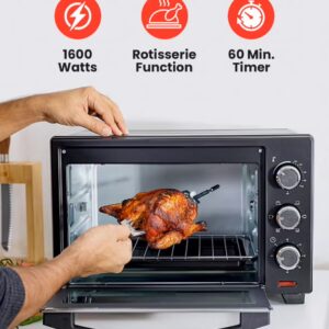 Olsenmark 25 L Electric Oven With Rotisserie Function, Bake Pan, Heat/ Temperature Dial, 6 Stages Heating And Temperature 100-250-Degrees Celsius/60 Minute Timer and Perfect For Grilling, Toasting & Roasting 25 L 1600 W OMO2277G Black - Image 4
