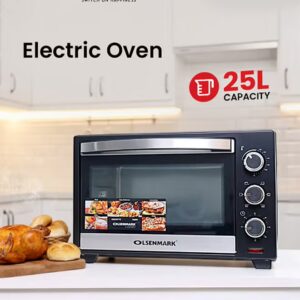 Olsenmark 25 L Electric Oven With Rotisserie Function, Bake Pan, Heat/ Temperature Dial, 6 Stages Heating And Temperature 100-250-Degrees Celsius/60 Minute Timer and Perfect For Grilling, Toasting & Roasting 25 L 1600 W OMO2277G Black - Image 5