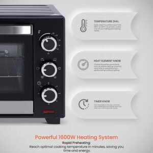 Olsenmark 25 L Electric Oven With Rotisserie Function, Bake Pan, Heat/ Temperature Dial, 6 Stages Heating And Temperature 100-250-Degrees Celsius/60 Minute Timer and Perfect For Grilling, Toasting & Roasting 25 L 1600 W OMO2277G Black - Image 8