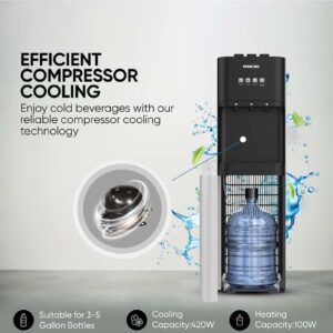 3-Tap/Faucet Bottom Loading Water Dispenser Instant Hot/Cold/Room Temperature Water Dispenser Child Safety Lock, Stainless Steel Reservoir, Ideal For Home And Office NWD4000BS Black/Grey - Image 5