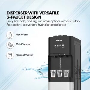 3-Tap/Faucet Bottom Loading Water Dispenser Instant Hot/Cold/Room Temperature Water Dispenser Child Safety Lock, Stainless Steel Reservoir, Ideal For Home And Office NWD4000BS Black/Grey - Image 6