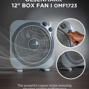Olsenmark 12 inch Box Fan OMF1723N, 3 Speed Control, 60 minutes timer, Powerful Personal Desk Box Fan With Copper Motor, Table Fan for Office, Home (3 Speed) Fan Guard OMF1723 Grey - Image 6