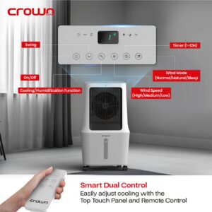 Evaporative Air Cooler, 30L Tank, 1800m³/h Airflow, Anion Purifier, 3 Wind Modes, 3-Speed Control, Multi-Directional Swing, 12H Timer, Dual Remote Control, Easy-Move Wheels 30 L 120 W AC-400 White - Image 4