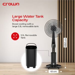 16-Inch Water Spray Mist Fan, 90W Power, 3.3L Tank, 3 Cooling Modes, 7H Timer, Remote Control, Anionic Function, Built-in Caster Wheels – Ideal for Home & Office 3.3 L 90 W - Image 3