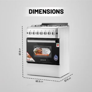 60*60 Cm Cooking Range, 4 Gas Euro Pool Type Burners & 3mm Flat Burner Caps, Double Knobs Control Oven Lamp, Turnspit, Convection Single Oven, /Grill & Rotisserie Function, Glass Top Lid, Push Button Ignition, 1 Year Warranty GCR6057 Silver/black - Image 3