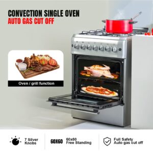 60*60 Cm Cooking Range, 4 Gas Euro Pool Type Burners & 3mm Flat Burner Caps, Double Knobs Control Oven Lamp, Turnspit, Convection Single Oven, /Grill & Rotisserie Function, Glass Top Lid, Push Button Ignition, 1 Year Warranty GCR6057 Silver/black - Image 4