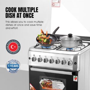 60*60 Cm Cooking Range, 4 Gas Euro Pool Type Burners & 3mm Flat Burner Caps, Double Knobs Control Oven Lamp, Turnspit, Convection Single Oven, /Grill & Rotisserie Function, Glass Top Lid, Push Button Ignition, 1 Year Warranty GCR6057 Silver/black - Image 6