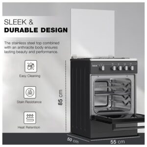 50x50cm Full Safety 4 Burner Gas Cooker, Oven And Open Grill Function, Free Standing Cooking Range, Easy Cleaning, Robust Burners, Rapid Preheat, Best For Home And Kitchen, Made In Turkey U3110NBFS Black - Image 6