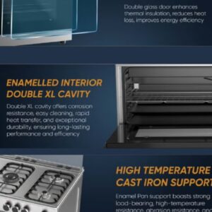 90x60 cm Stainless Steel Cooking Range | 5 Gas Burners with Triple Ring Burner | Full Gas Oven & Grill | Auto-Ignition | Durable Cast Iron Pan Supports | Family-Size Capacity – Model VC9060ESD - Image 3