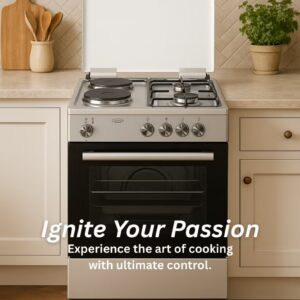 60x60 cm Stainless Steel Cooking Range | 2 Gas Burners + 2 Electric Hotplates | Electric Oven & Grill | Auto-Ignition | Made in Turkey | Durable Pan Supports – Model VC6622ESD - Image 4