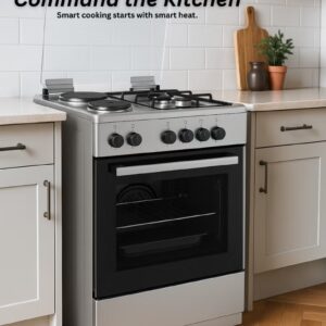60x60 cm Stainless Steel Cooking Range | 2 Gas Burners + 2 Electric Hotplates | Electric Oven & Grill | Auto-Ignition | Made in Turkey | Durable Pan Supports – Model VC6622ESD - Image 5