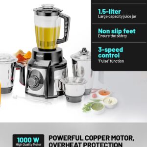 GEEPAS Mixer Grinder with Super Extractor 5-IN-1 Functions Powerful copper motor and Stainless steel jars Harmonic grinding Overload protection 2.1 L 1000 W GSB5457N White/Red - Image 6