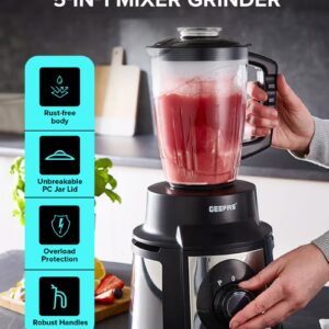 GEEPAS Mixer Grinder with Super Extractor 5-IN-1 Functions Powerful copper motor and Stainless steel jars Harmonic grinding Overload protection 2.1 L 1000 W GSB5457N White/Red - Image 2