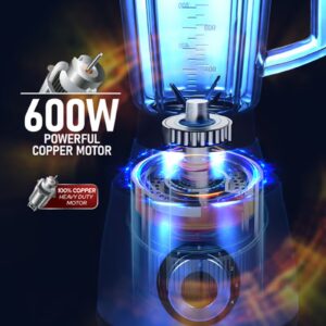 2 in 1 Powerful Blender - Powerful Copper Motor, 1.6L Unbreakable Blender Jar, 150g Grinding Jar, Ice-Crushing Blades, Stainless Steel Housing, 4 Speeds, Motor Overheat Protection 600 W BL3508 Black & Grey - Image 4