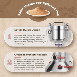 Grain Mill Grinder Electric 150g Commercial Spice Grinder 850W Stainless Steel Pulverizer Dry Grinding Machine for Wheat Corn Rice Pepper Herbs Coffee Beans (150g Upright, 110V) - Image 7