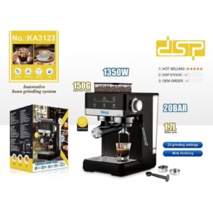 DSP Professional Espresso Coffee Machine with Built-In Grinder, 20 Bar Pressure, Milk Frother – Black - Image 6