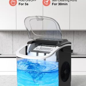 CROWNFUL Ice Maker Countertop with Handle, Self-Cleaning Ice Maker with Scoop and Basket, 12KG/24H,9 Cubes in 6 Mins,Portable Small Ice Machine with Scoop and Basket for Home Kitchen Office Bar Party - Image 6