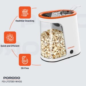 Popcorn Maker with Detachable Tank / Oil-Free Popcorn Machine / 1200W Power / Healthier Snack / Hot Air Popper Maker Machine / 60g Corn Kernel Capacity - White and Orange - Image 11