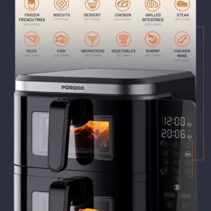 Double Stack Air Fryer 2800W, 11L Capacity with Folding Touch Panel & 12 Presets with Dishwasher Safe Basket– Family Size, Airfryer for Healthy Cooking, Diet Meals, Sport Meals - Image 3