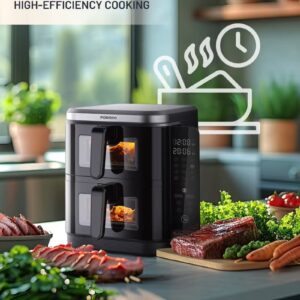 Double Stack Air Fryer 2800W, 11L Capacity with Folding Touch Panel & 12 Presets with Dishwasher Safe Basket– Family Size, Airfryer for Healthy Cooking, Diet Meals, Sport Meals - Image 4