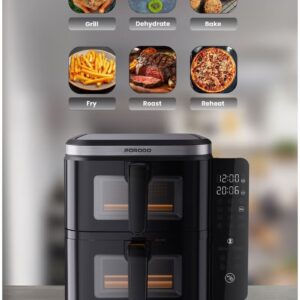 Double Stack Air Fryer 2800W, 11L Capacity with Folding Touch Panel & 12 Presets with Dishwasher Safe Basket– Family Size, Airfryer for Healthy Cooking, Diet Meals, Sport Meals - Image 7
