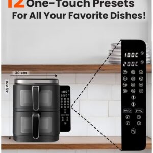 Double Stack Air Fryer 2800W, 11L Capacity with Folding Touch Panel & 12 Presets with Dishwasher Safe Basket– Family Size, Airfryer for Healthy Cooking, Diet Meals, Sport Meals - Image 11