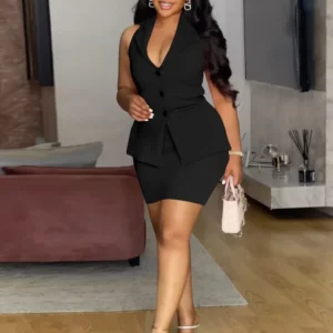 Wmstar Plus Size Two Piece Sets Women's Clothing Wholesale Fashion Casual Suit Sleeveless Bodycon Vest High Waist Office Lady - Image 4