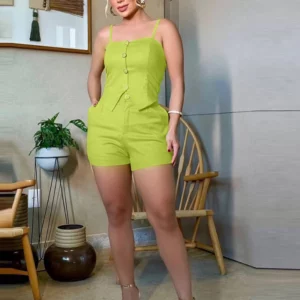 Ladies 2025 Button Strap Vest Tops&Pockets Pants Commuter Solid Color 2Pcs Office Slim Suit 2025 Elegant Bodycon Women's Outfit - Image 4