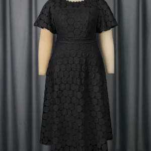 African Women Church A Line Lace Dress Elegant Flower Hollow Out O Neck Short Lantern Sleeves High Waist Office Evening Outfits - Image 3