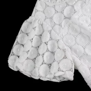 African Women Church A Line Lace Dress Elegant Flower Hollow Out O Neck Short Lantern Sleeves High Waist Office Evening Outfits - Image 6