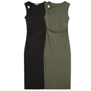 HXAO Womens Ruffled Bodycon Dresses Green Black Dress Summer Woman Sexy Sleeveless Long Dresses Asymmetric Corset Vestidos 066 - Image 3