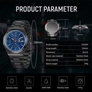 SAPPHERO Men's Watches Luxury Sports Watch Fashion Waterproof Clock Excellence Running Seconds Chronograph Wristwatch Men Gifts - Image 5