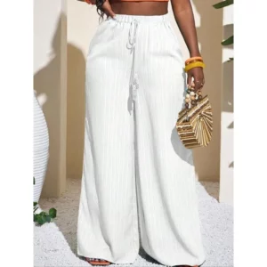 Plus Size 1XL-5XL Women's Solid Color Wide Leg Pants, Casual Comfy Trousers for Daily Wear, Ladies Bottom - Image 2