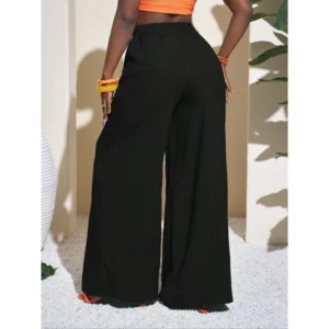Plus Size 1XL-5XL Women's Solid Color Wide Leg Pants, Casual Comfy Trousers for Daily Wear, Ladies Bottom - Image 4
