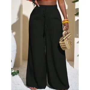 Plus Size 1XL-5XL Women's Solid Color Wide Leg Pants, Casual Comfy Trousers for Daily Wear, Ladies Bottom - Image 3