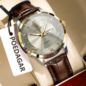 POEDAGAR Original Fashion Watch For Man Leather Date Week Quartz Men Watch Waterproof Luminous Business Men's Watches Male Reloj - Image 2