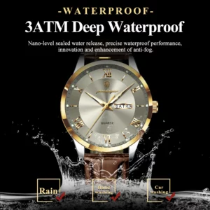 POEDAGAR Original Fashion Watch For Man Leather Date Week Quartz Men Watch Waterproof Luminous Business Men's Watches Male Reloj - Image 3
