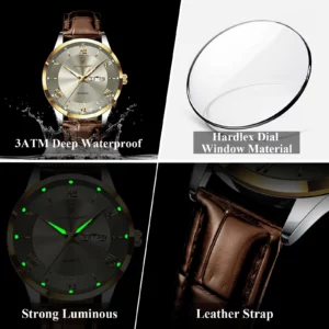 POEDAGAR Original Fashion Watch For Man Leather Date Week Quartz Men Watch Waterproof Luminous Business Men's Watches Male Reloj - Image 4