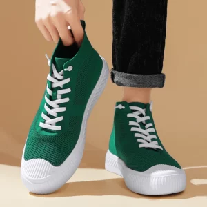 HKDQ Fashion Green Sneakers Unisex Breathable Knit High Top Sneakers Men Platform Lightweight Breathable Women's Sports Shoes - Image 2