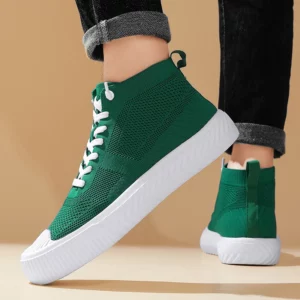 HKDQ Fashion Green Sneakers Unisex Breathable Knit High Top Sneakers Men Platform Lightweight Breathable Women's Sports Shoes - Image 3