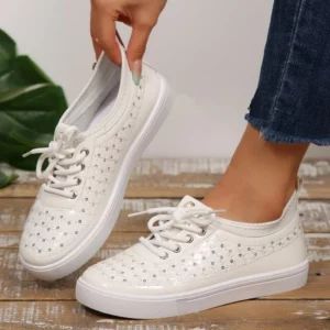 Black Patent Leather Sneakers for Women Outdoor Low Top Flat Heel Walking Shoes Woman Lace Up Plus Size Women's Vulcanize Shoes - Image 4