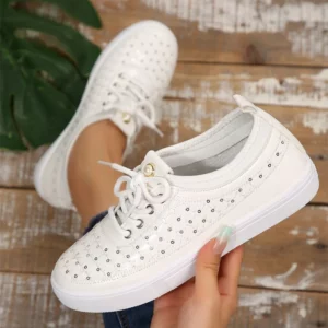 Black Patent Leather Sneakers for Women Outdoor Low Top Flat Heel Walking Shoes Woman Lace Up Plus Size Women's Vulcanize Shoes - Image 3