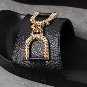 Women's summer fashion gold decorative buckle non slip light comfortable breathable round head indoor and outdoor slippers - Image 3