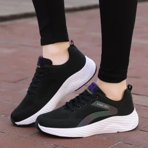 Women's Sports Shoes Comfortable Running Shoes Flying Knit Versatile Lace-Up Casual Shoes For Women Breathable And Fashionable - Image 4