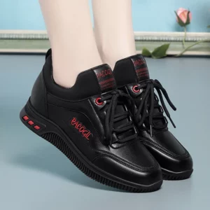 Women Spring Autumn Sports Casual Shoe Lightweight Non-slip Waterproof Comfort Round Head Soft Leather Walking Sneakers - Image 1