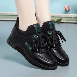 Women Spring Autumn Sports Casual Shoe Lightweight Non-slip Waterproof Comfort Round Head Soft Leather Walking Sneakers - Image 2