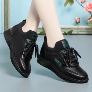 Women Spring Autumn Sports Casual Shoe Lightweight Non-slip Waterproof Comfort Round Head Soft Leather Walking Sneakers - Image 3