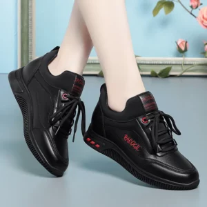 Women Spring Autumn Sports Casual Shoe Lightweight Non-slip Waterproof Comfort Round Head Soft Leather Walking Sneakers - Image 4